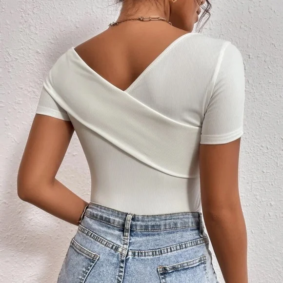 #10 White Ribbed Fitted Minimalist Bodysuit - Picture 8 of 8